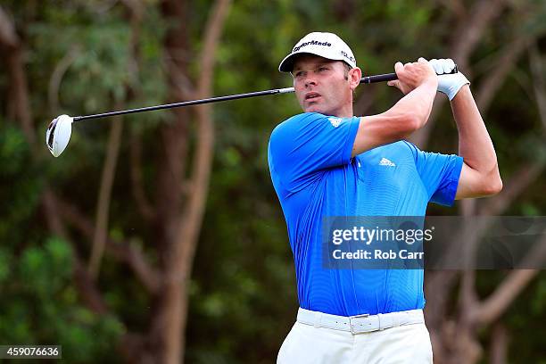 Shawn Stefani of the United States hits a tee shot on the 7th hole during the final round of the OHL Classic at the Mayakoba El Camaleon Golf Club on...