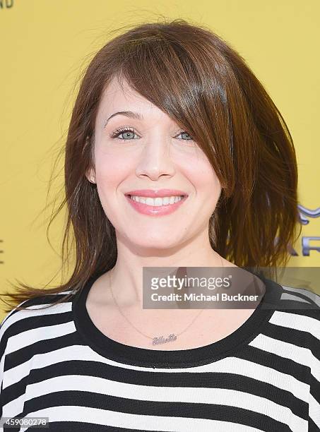Actress Marla Sokoloff attends P.S. ARTS presents Express Yourself 2014 with sponsors OneWest Bank and Jaguar Land Rover at Barker Hangar on November...