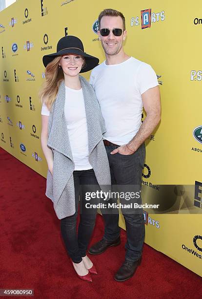 Actors Kimberly Brooks and James Van Der Beek attend P.S. ARTS presents Express Yourself 2014 with sponsors OneWest Bank and Jaguar Land Rover at...