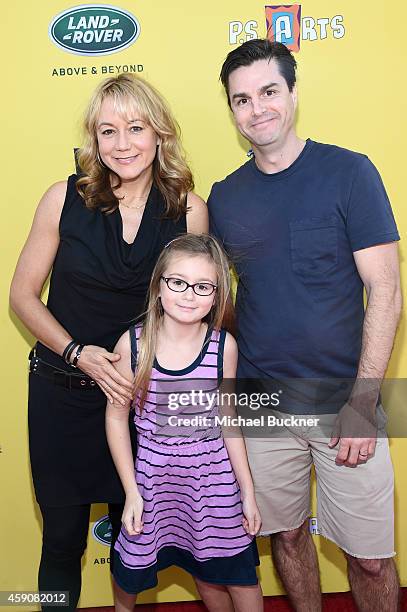 Actress Megyn Price, Grace Price and Dr. Edward Cotner attend P.S. ARTS presents Express Yourself 2014 with sponsors OneWest Bank and Jaguar Land...