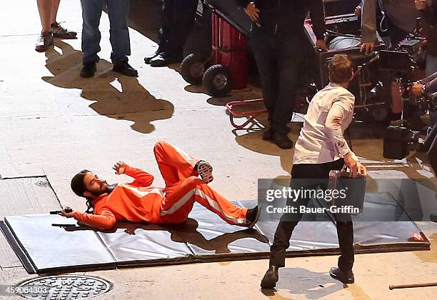 Chris Pine and Patrick Wilson are seen filming scenes for 'Stretch' on July 17, 2013 in Los Angeles, California.