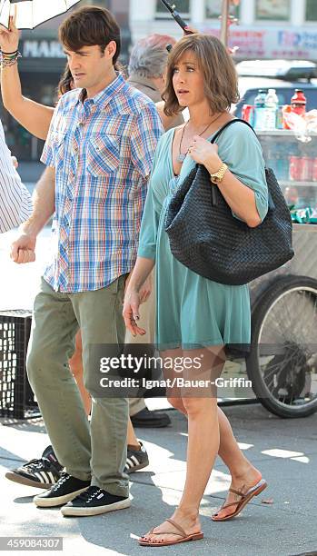 Jennifer Aniston and Will Forte are seen filming 'Squirrels to the Nuts' on July 17, 2013 in New York City.