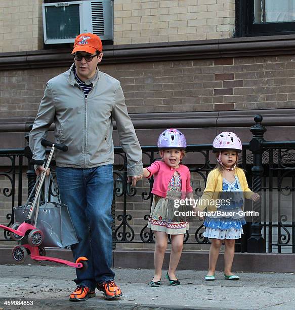 Matthew Broderick and daughters, Marion Loretta Broderick and Tabitha Hodge Broderick are seen on May 01, 2013 in New York City.