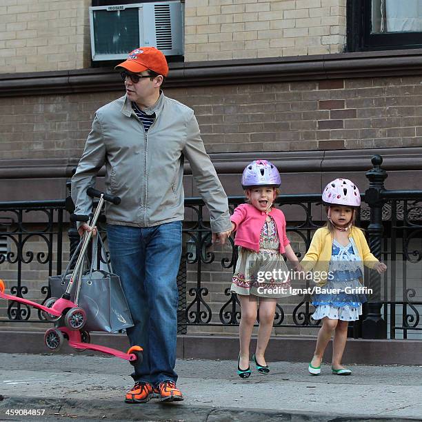 Matthew Broderick and daughters, Marion Loretta Broderick and Tabitha Hodge Broderick are seen on May 01, 2013 in New York City.