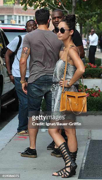 Jesse Metcalfe and Cara Santana leave their hotel in New York. On September 12, 2013 in New York City.