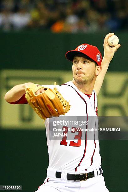 Blevins of the Washington Nationals pitches against Samurai Japan in the seventh inning during the game four of Samurai Japan and MLB All Stars at...