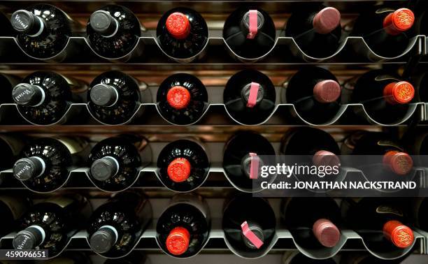 Red wines are displayed in one of the government controlled Systembolaget liquor stores in downtown Stockholm on December 19, 2013. Systembolaget is...