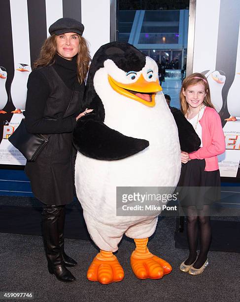 Actress Brooke Shields and her daughter attend the "Penguins Of Madagascar" New York Premiere at Winter Village at Bryant Park Ice Rink on November...