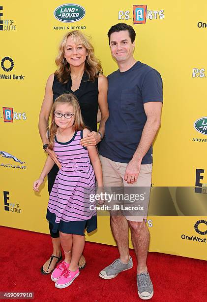 Megyn Price, Grace Price and Dr. Edward Cotner attend P.S. ARTS presents Express Yourself 2014 with sponsors OneWest Bank and Jaguar Land Rover at...