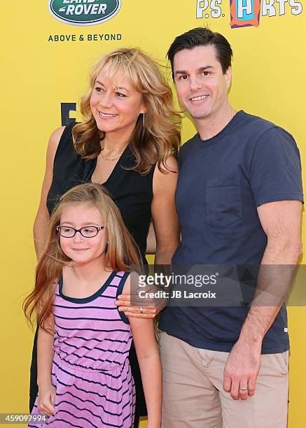Megyn Price, Grace Price and Dr. Edward Cotner attend P.S. ARTS presents Express Yourself 2014 with sponsors OneWest Bank and Jaguar Land Rover at...