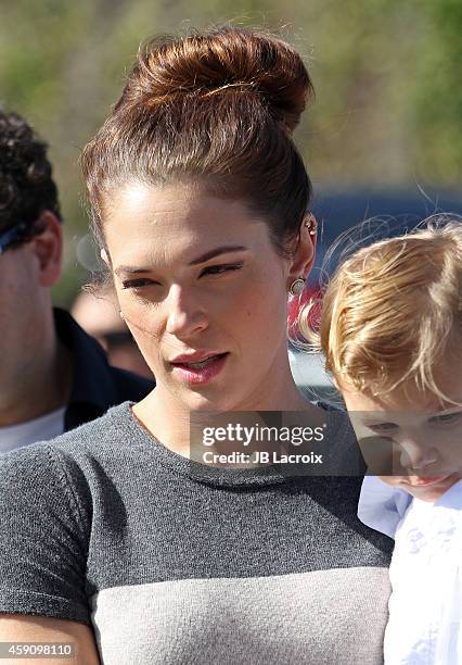 Amanda Righetti and Knox Addison Alan attend P.S. ARTS presents Express Yourself 2014 with sponsors OneWest Bank and Jaguar Land Rover at Barker...