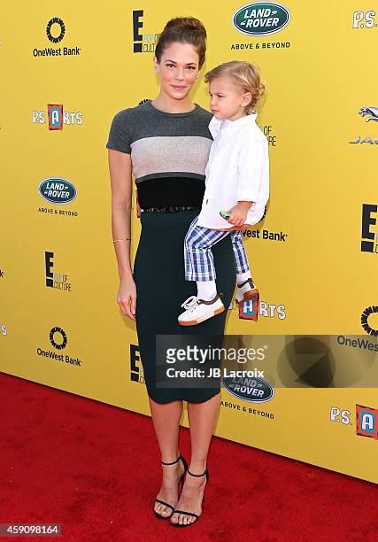Amanda Righetti and Knox Addison Alan attend P.S. ARTS presents Express Yourself 2014 with sponsors OneWest Bank and Jaguar Land Rover at Barker...
