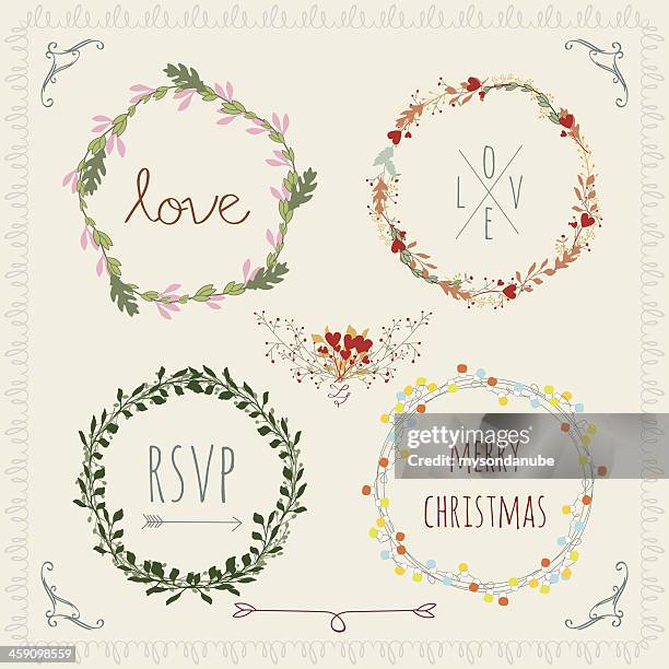 vector vintage laurel wreaths design elements - baby shower card stock illustrations