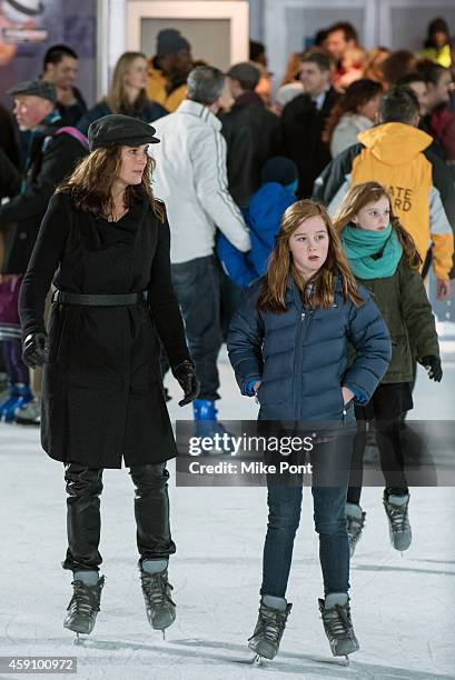 Brooke Shields and her daughters ice skate at the "Penguins Of Madagascar" New York Premiere at Winter Village at Bryant Park Ice Rink on November...