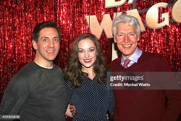 Actors Michael Berresse, Laura Osnes and Tony Sheldon attend the "The Band Wagon" Closing Night Party at New York City Center on November 16, 2014 in...