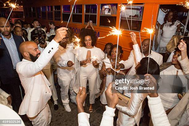 Musician Solange Knowles and her new husband, music video director Alan Ferguson attend the secondline with family and friends following their...
