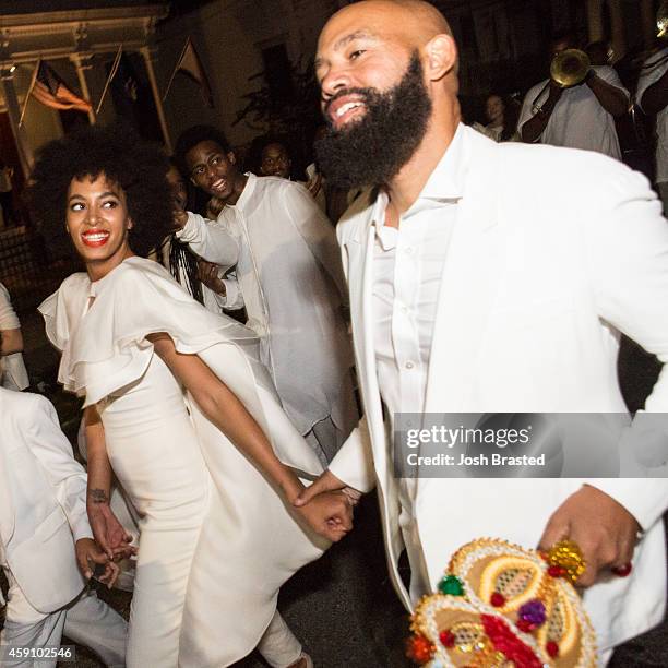 Musician Solange Knowles and her new husband, music video director Alan Ferguson, attend the secondline with family and friends following their...