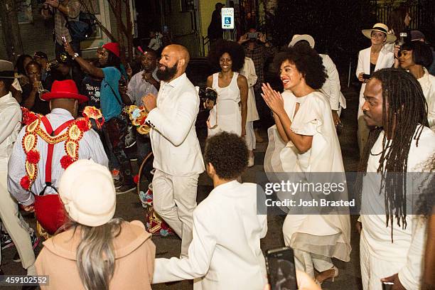 Musician Solange Knowles and her new husband, music video director Alan Ferguson attend the secondline following their wedding on the streets of New...
