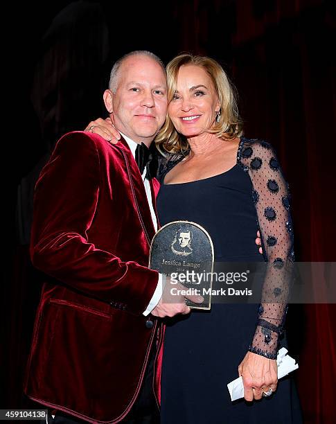 Screenwriter Ryan Murphy and actress Jessica Lange pose onstage at the Santa Barbara International Film Festival 9th Annual Kirk Douglas Award for...