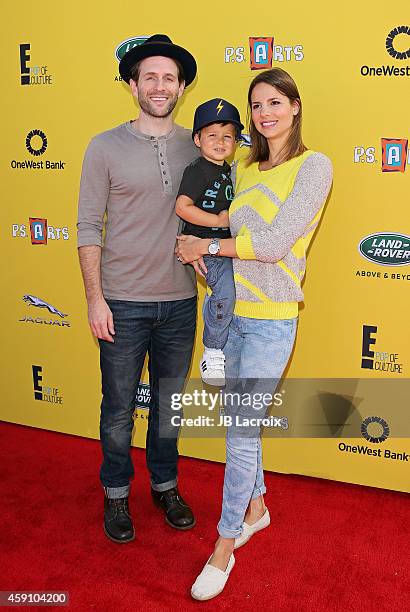 Glenn Howerton, Miles Howerton and actress Jill Latiano attend P.S. ARTS presents Express Yourself 2014 with sponsors OneWest Bank and Jaguar Land...