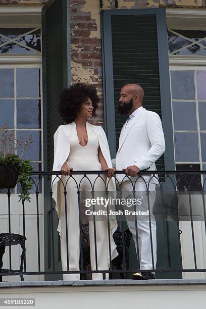 Musician Solange Knowles and her fiance, music video director Alan Ferguson pose on the balcony of a private residence in the French Quarter before...