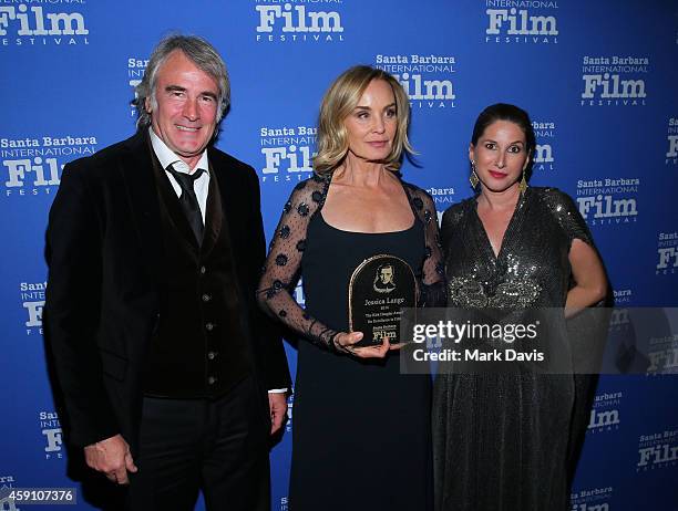 Daniel Gibbings, actress Jessica Lange and Setenay Osman pose at the Santa Barbara International Film Festival 9th Annual Kirk Douglas Award for...