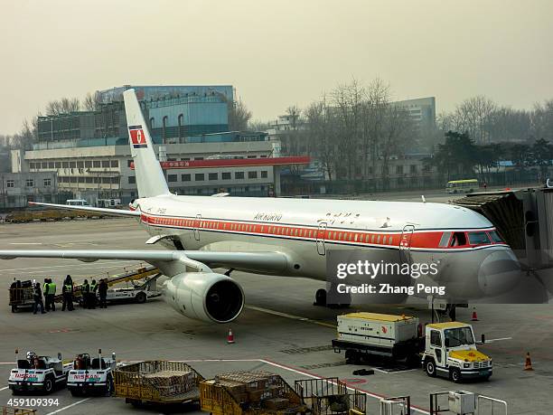 Tupolev Tu-204 being prepared for departure. The Tu-204 aircraft are currently scheduled on all international flights out of Pyongyang. Air Koryo is...