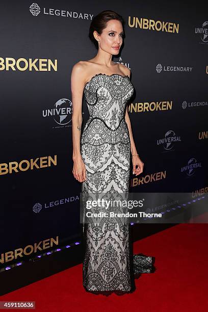 Angelina Jolie arrives at the world premiere of Unbroken at the State Theatre on November 17, 2014 in Sydney, Australia.