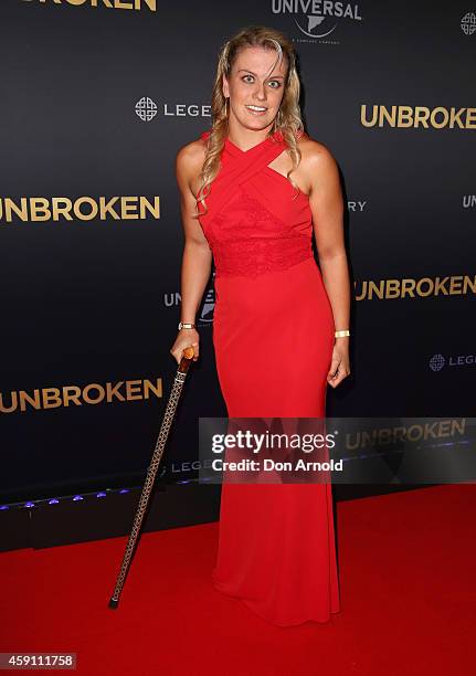 Jacqueline Freney arrives at the world premiere of Unbroken at State Theatre on November 17, 2014 in Sydney, Australia.