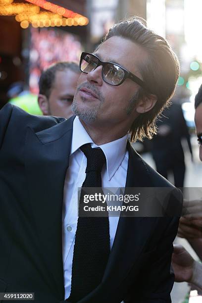 Brad Pitt accompanies his wife Angelina Jolie to the "Unbroken" premiere on November 17, 2014 in Sydney, Australia.