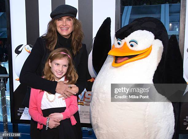 Actress Brooke Shields and her daughter attend the 'Penguins Of Madagascar' New York Premiere at Winter Village at Bryant Park Ice Rink on November...