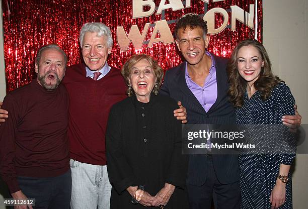 Producer Harry Weissler Actor Tony Sheldon, Fran Weissler, Brian Stokes Mitchell and Laura Osnes attend "The Band Wagon" Closing Night Party at New...