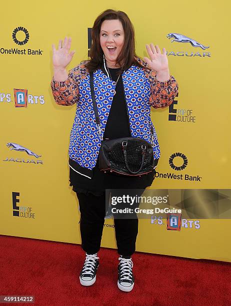 Actress Melissa McCarthy arrives at the P.S. ARTS Express Yourself 2014 at The Barker Hanger on November 16, 2014 in Santa Monica, California.