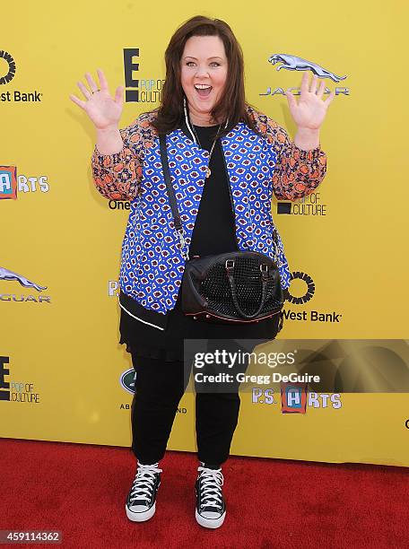 Actress Melissa McCarthy arrives at the P.S. ARTS Express Yourself 2014 at The Barker Hanger on November 16, 2014 in Santa Monica, California.