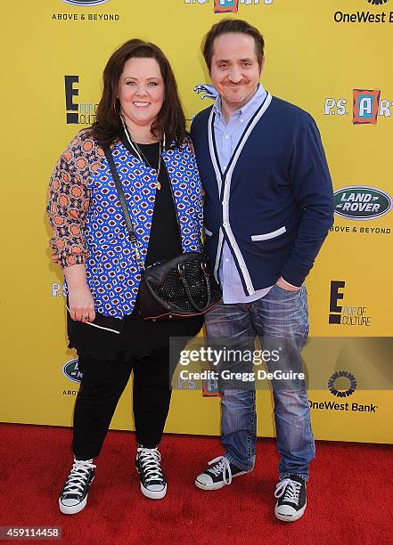 Actress Melissa McCarthy and Ben Falcone arrive at the P.S. ARTS Express Yourself 2014 at The Barker Hanger on November 16, 2014 in Santa Monica,...