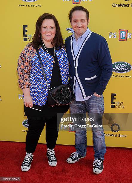 Actress Melissa McCarthy and Ben Falcone arrive at the P.S. ARTS Express Yourself 2014 at The Barker Hanger on November 16, 2014 in Santa Monica,...