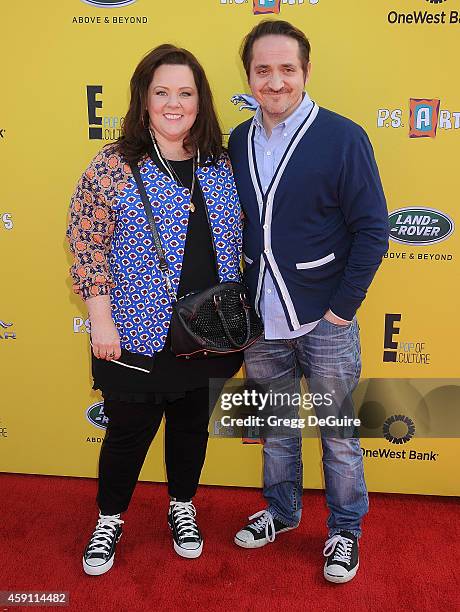 Actress Melissa McCarthy and Ben Falcone arrive at the P.S. ARTS Express Yourself 2014 at The Barker Hanger on November 16, 2014 in Santa Monica,...