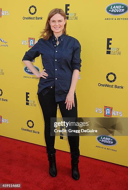 Actress Emily Deschanel arrives at the P.S. ARTS Express Yourself 2014 at The Barker Hanger on November 16, 2014 in Santa Monica, California.