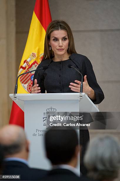 Queen Letizia of Spain attends the 2013 Velazquez Plastic Arts award at the El Prado Museum on November 17, 2014 in Madrid, Spain.