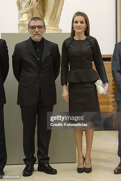 Queen Letizia of Spain and artist Jaume Piensa attend the 2013 Velazquez Plastic Arts Awards ceremony at El Prado Museum on November 17, 2014 in...