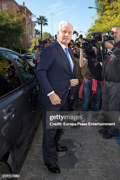 Duchess of Alba's son, Duke of Huescar Carlos Fitz-James Stuart visits the Duchess of Alba in hospital on November 17, 2014 in Seville, Spain.