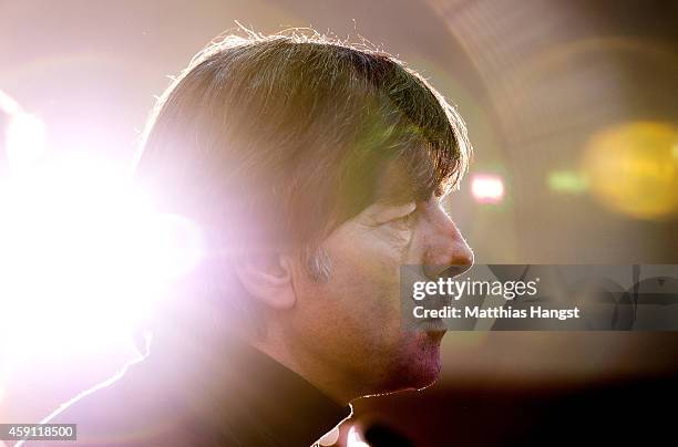 Germany head coach Joachim Loew faces the media during a press conference at the Hotel Ciudad de Vigo, ahead of their International Friendly with...