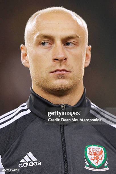 David Cotterill of Wales looks on prior to the Group B UEFA European Championship 2016 Qualifier match bewteen Belgium and Wales at King Baudouin...