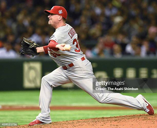 Randy Choate of the St. Louis Cardinals pitches in the 6th inning during the game three of Samurai Japan and MLB All Stars at Tokyo Dome on November...