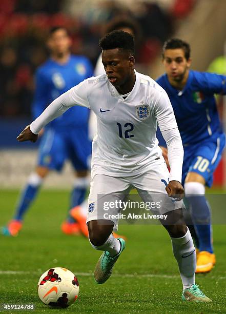 Ashley Smith Brown of England U19 in action during the International friendly match between England U19 and Italy U19 at The New York Stadium on...