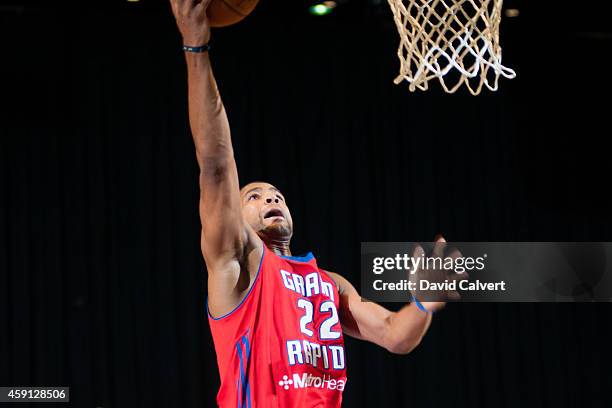 Josh Bostic of the Grand Rapids Drive shoots a layup against the Reno Bighorns on November 16, 2014 at the Reno Events Center in Reno, Nevada. NOTE...