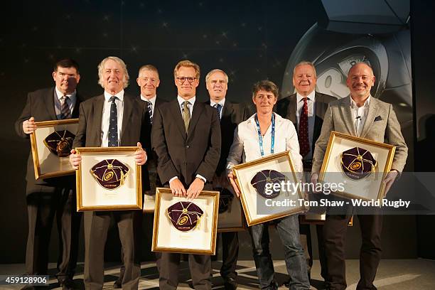 Keith Rowlands, JPR Williams of Wales, John Jeffrey of the SRU, Michael Lynagh of Australia, Peter Boyle of the IRFU, Nathalie Amiel of France, Bill...