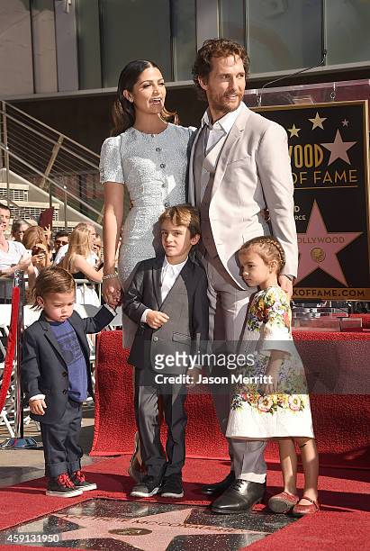 Actor Matthew McConaughey and his family Camila Alves, Levi McConaughey, Livingston McConaughey , and Vida McConaughey attend The Hollywood Walk Of...