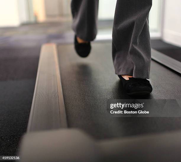 Philips North America campus co-ordinator Chelsey Guselli uses a walking station on October 8, 2014.