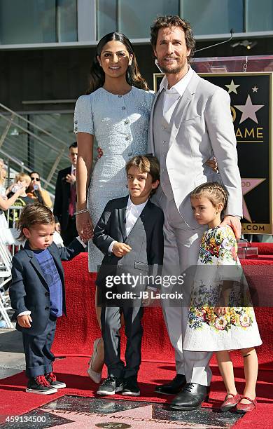 Camila Alves, Levi McConaughey, Livingston McConaughey and Vida McConaughey attend The Hollywood Walk Of Fame ceremony for Matthew McConaughey on...